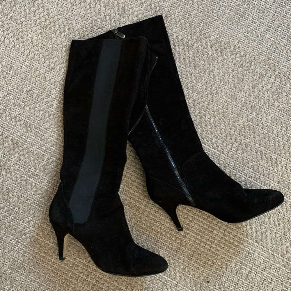 Adrienne Vittadini Suede Heeled Tall Boots in Black Size 10